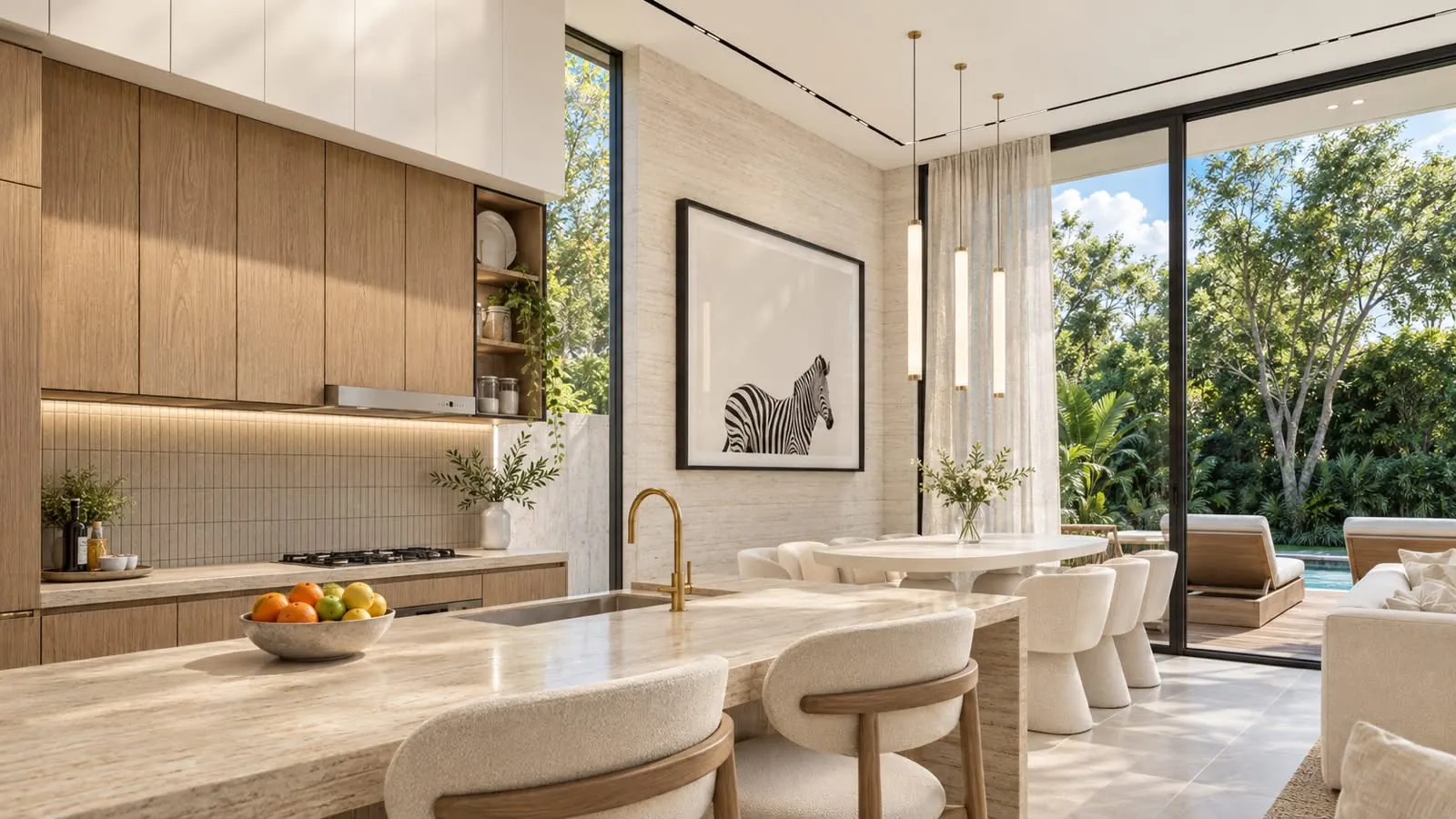 Open-plan kitchen and dining area inside a Prime Villa